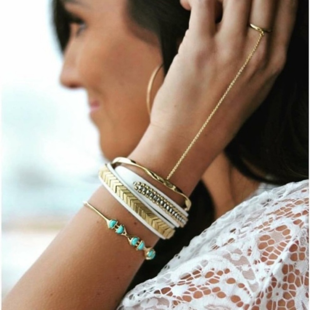 Stella & Dot | Dainty Gold Bracelet Turquoise+Gold Delicate Cuff - Picture 6 of 7